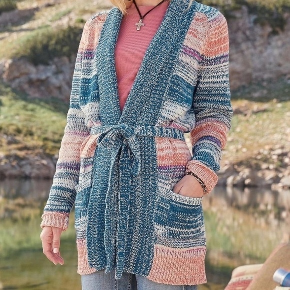 Sundance Hayden Silk Blend Marled Cardigan Sweater Southwestern Aztec M - Picture 1 of 16